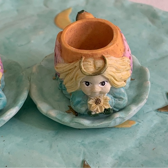 Miniature Tea Set Angels Tea Cups Plates Moon Stars Resin VTG 1995 Young's Inc - Picture 2 of 16